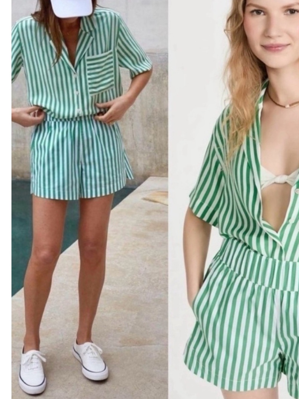 AYR Green and White Striped Two-Piece Set